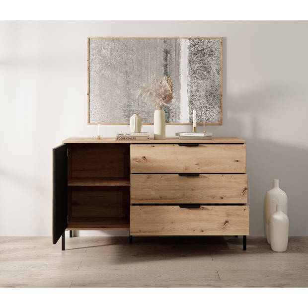 Meubella Dressoir Tasha - Eiken - Antraciet - 138 cm