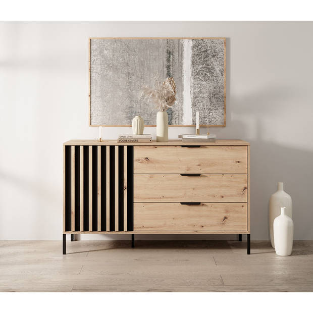 Meubella Dressoir Tasha - Eiken - Antraciet - 138 cm