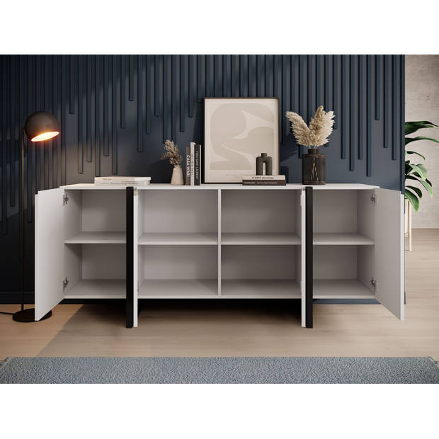 Meubella Dressoir Kelton - Wit - Zwart - 180 cm