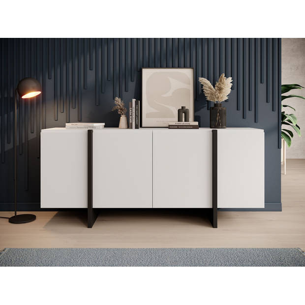 Meubella Dressoir Kelton - Wit - Zwart - 180 cm