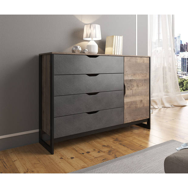 Meubella Dressoir Acasia - Grijs - Eiken - 138 cm