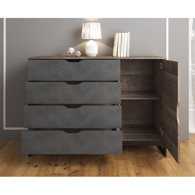 Meubella Dressoir Acasia - Grijs - Eiken - 138 cm