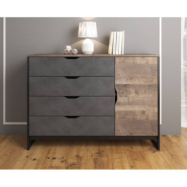 Meubella Dressoir Acasia - Grijs - Eiken - 138 cm