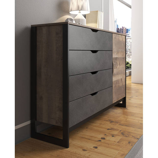 Meubella Dressoir Acasia - Grijs - Eiken - 138 cm