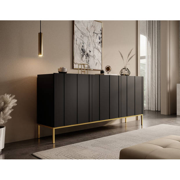 Meubella Dressoir Elysian - Mat zwart - 160 cm