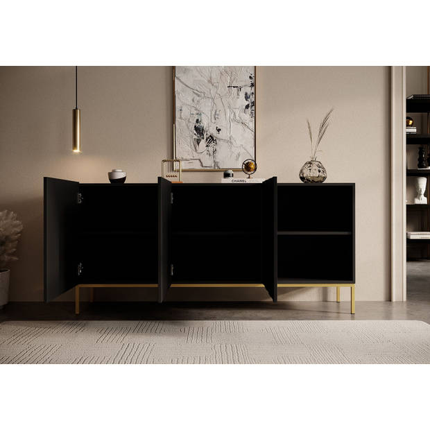 Meubella Dressoir Elysian - Mat zwart - 160 cm