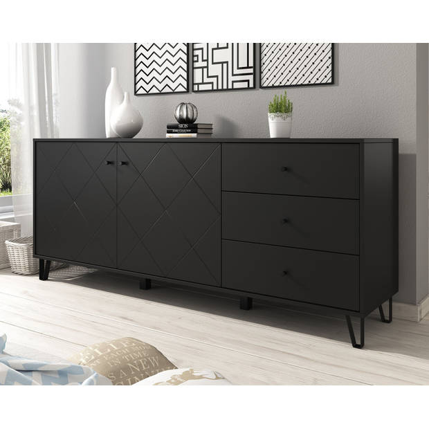 Meubella Dressoir Barlo - Mat Zwart - 183 cm