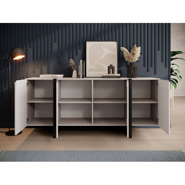 Meubella Dressoir Kelton - Beige - Zwart - 180 cm