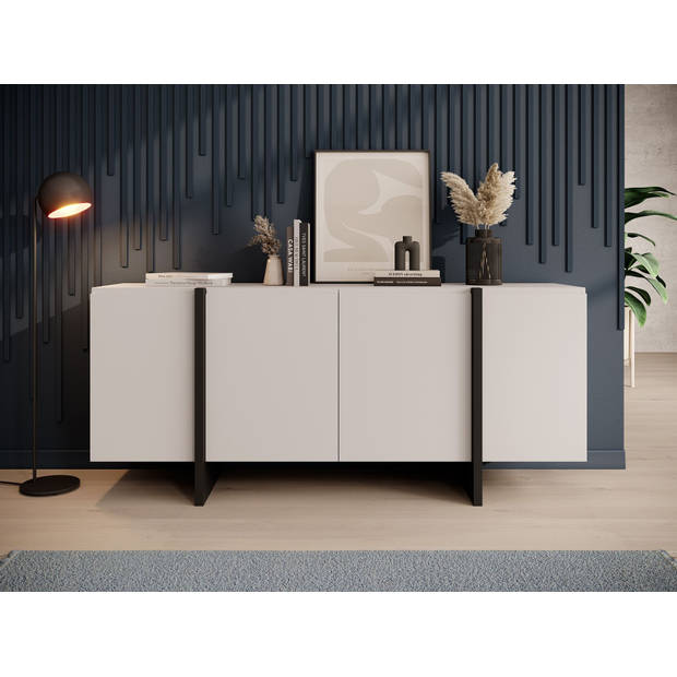 Meubella Dressoir Kelton - Beige - Zwart - 180 cm