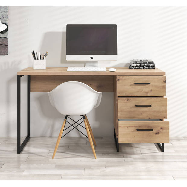 Meubella Bureau Saturn - Eiken - Zwart - 138 cm