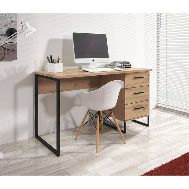 Meubella Bureau Saturn - Eiken - Zwart - 138 cm