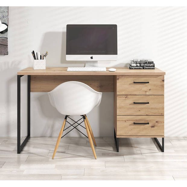 Meubella Bureau Saturn - Eiken - Zwart - 138 cm