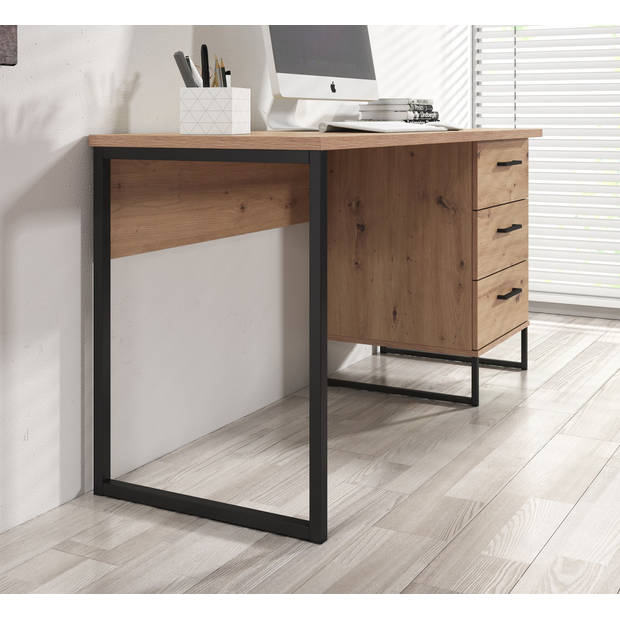 Meubella Bureau Saturn - Eiken - Zwart - 138 cm