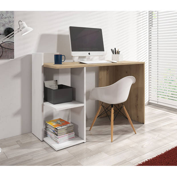 Meubella Bureau Pierre - Eiken - Wit - 120 cm