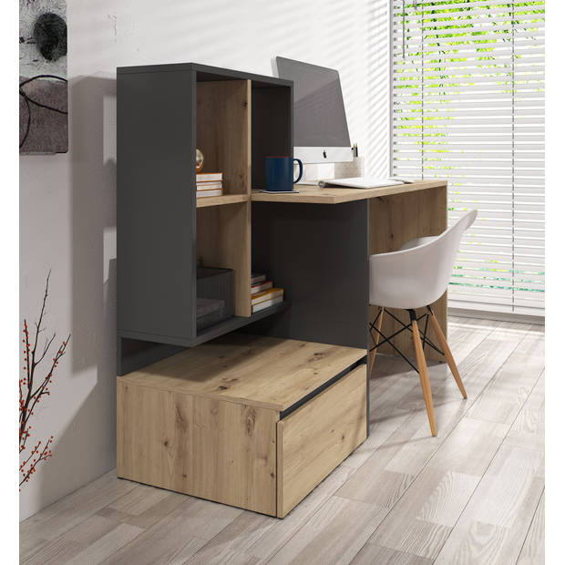 Meubella Bureau Pierre 2 - Eiken - Antraciet - 145 cm