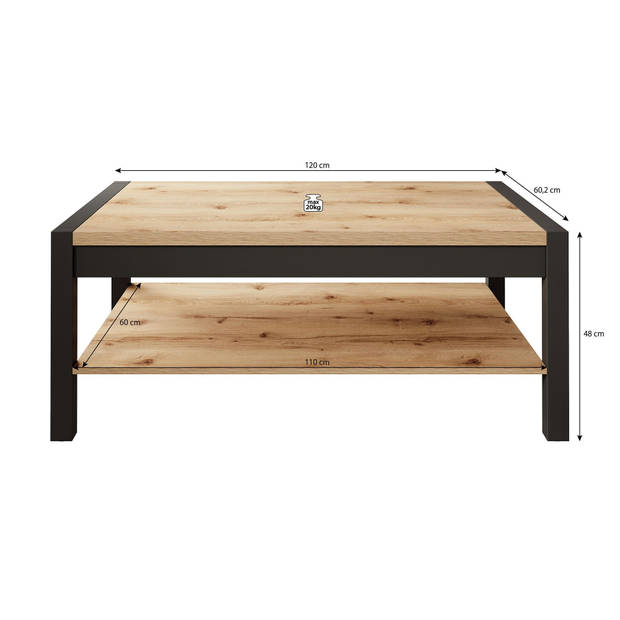 Meubella Salontafel Acapulco - Eiken - Zwart - 120 cm