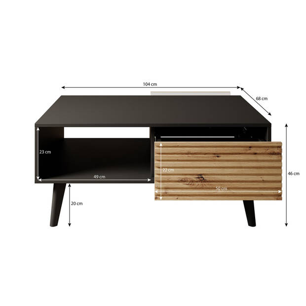 Meubella Salontafel Palladium - Eiken - Zwart - 104 cm