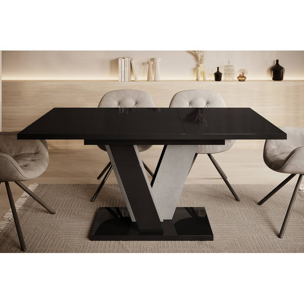 Meubella Eetkamertafel Velluto - Zwart hoogglans - 160 cm - Uitschuifbaar