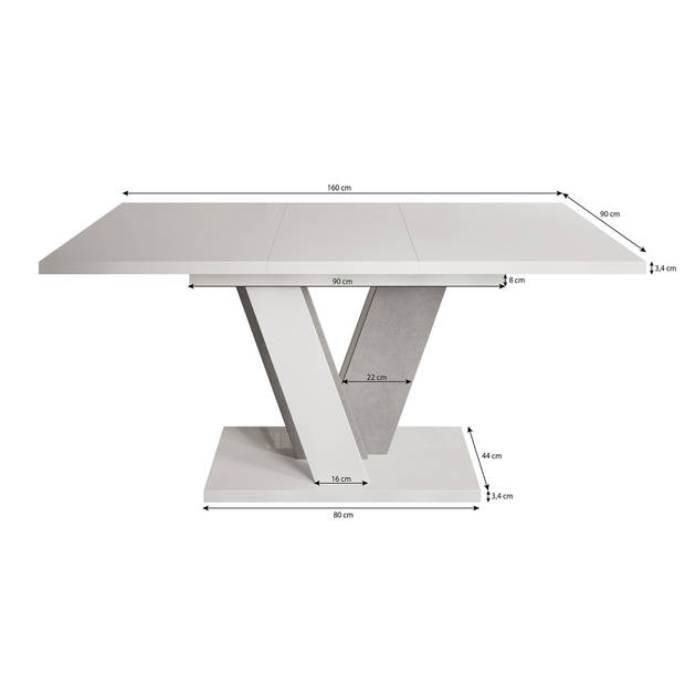 Meubella Eetkamertafel Velluto - Zwart hoogglans - 160 cm - Uitschuifbaar