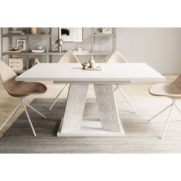 Meubella Eetkamertafel Matrix - Wit hoogglans - 160 cm - Uitschuifbaar