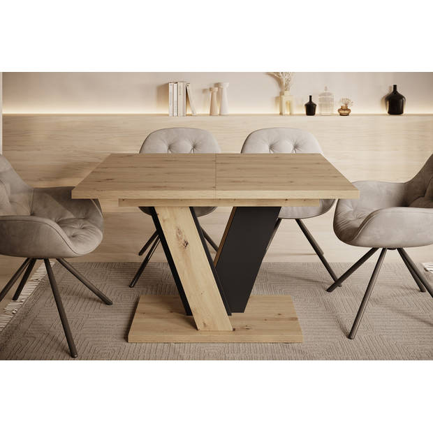 Meubella Eetkamertafel Velluto - Eiken - Zwart - 160 cm - Uitschuifbaar