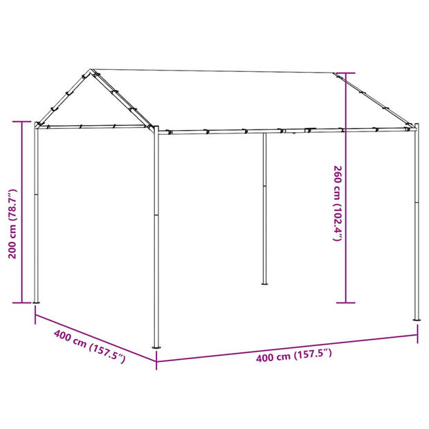 vidaXL Tuinpaviljoen 4x4 m staal en stof antracietkleurig