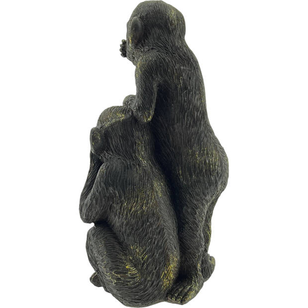Polyresin Beeld van 3 aapjes die horen, zien en zwijgen uitbeelden - Zwart met goud - 32 cm