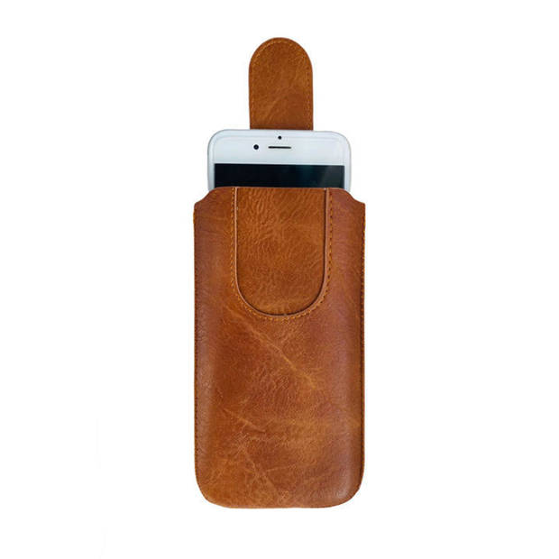 HEM Insteekhoes - Geschikt voor iPhone 14 Pro - Bruin - Suede look - Met handig trekkoord en magneetsluiting