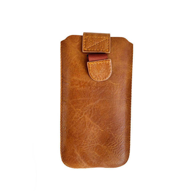 HEM Insteekhoes - Geschikt voor iPhone 14/15 - Bruin - Suede look - Met handig trekkoord en magneetsluiting