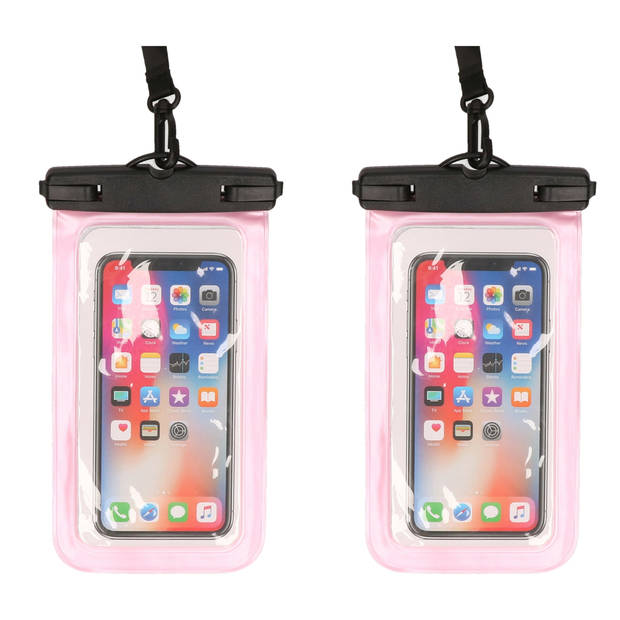 2x Stuks Bellatio Design waterdicht telefoonhoesje voor alle telefoons tot 6 inch roze - Telefoonhoesjes