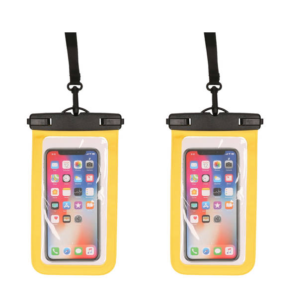 2x Stuks Bellatio Design waterdicht telefoonhoesje voor alle telefoons tot 6 inch geel - Telefoonhoesjes