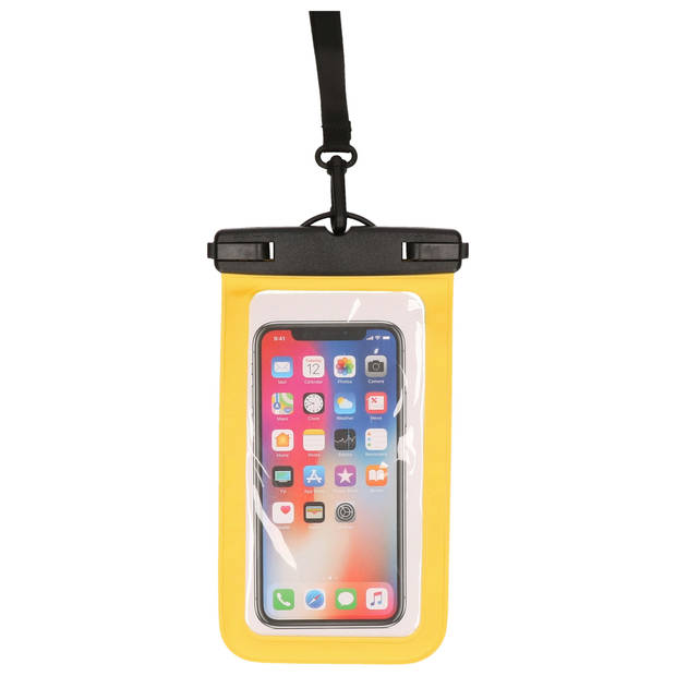 Bellatio Design waterdicht telefoonhoesje voor alle telefoons tot 6 inch geel - Telefoonhoesjes