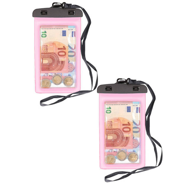2x Stuks Bellatio Design waterdicht geldbuidel / moneybelt nektasje - Roze - Telefoonhoesjes