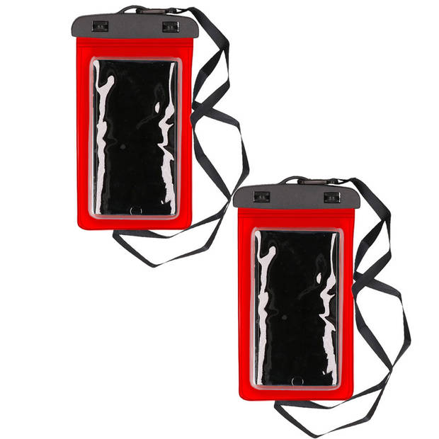 2x Stuks Bellatio Design waterdicht telefoonhoesje voor alle telefoons tot 6 inch rood - Telefoonhoesjes
