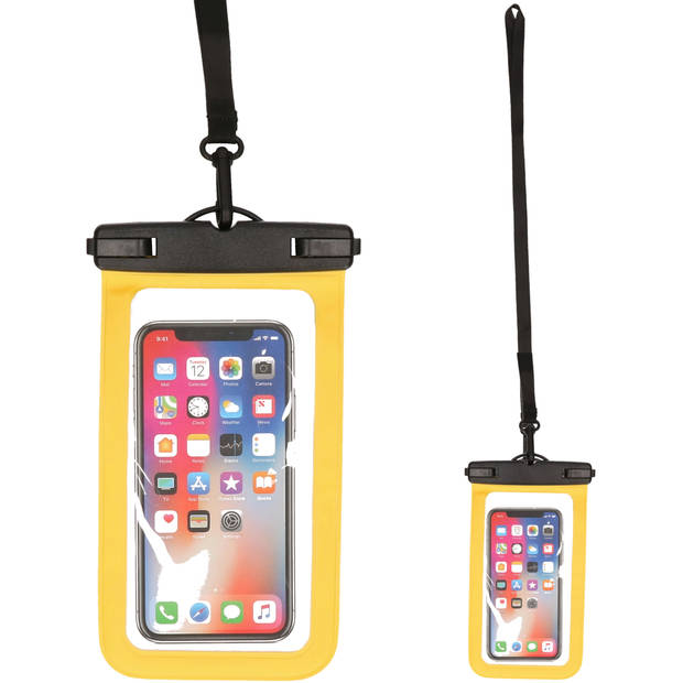 Set van 2x stuks Bellatio Design waterdicht telefoonhoesje voor alle telefoons tot 6 inch geel - Telefoonhoesjes