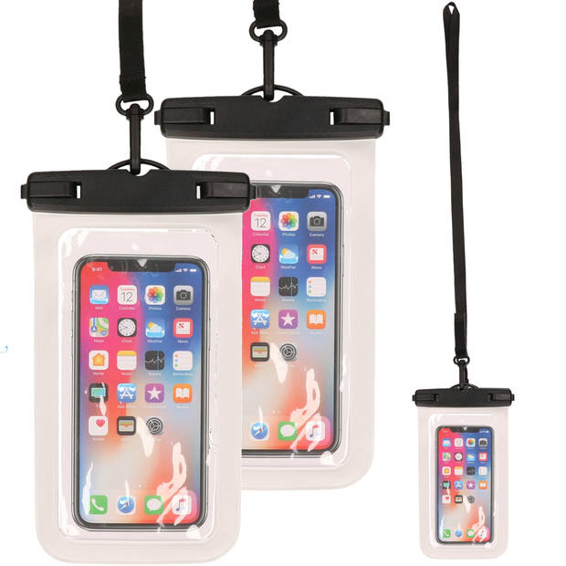 Set van 3x stuks Bellatio Design waterdicht telefoonhoesje voor alle telefoons tot 6 inch wit - Telefoonhoesjes