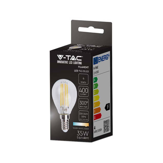 V-TAC VT-1996-N E14 Transparante LED Lampen - Helder - Golf - IP20 - 4W - 400 Lumen - 3000K