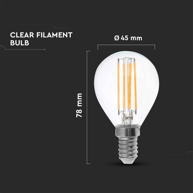 V-TAC VT-1996-N E14 Transparante LED Lampen - Helder - Golf - IP20 - 4W - 400 Lumen - 3000K