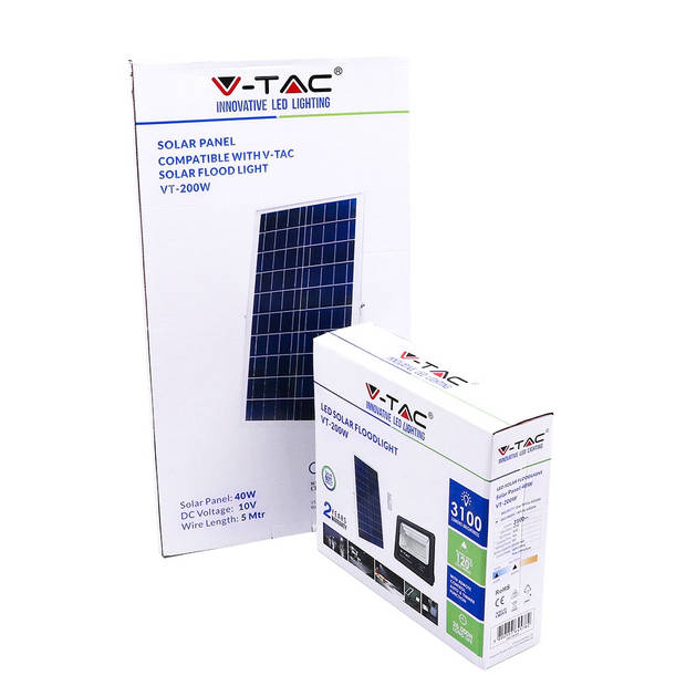 V-TAC VT-200W Schijnwerpers op zonne-energie - 40W - Zwart - IP65 - 3100 Lumen - 6000K