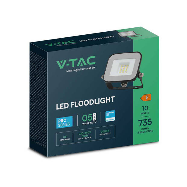 V-TAC VT-44010 Zwarte LED Schijnwerpers - Samsung - IP65 - 10W - 735 Lumen - 4000K - 5 Jaar