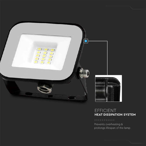 V-TAC VT-44010 Zwarte LED Schijnwerpers - Samsung - IP65 - 10W - 735 Lumen - 4000K - 5 Jaar