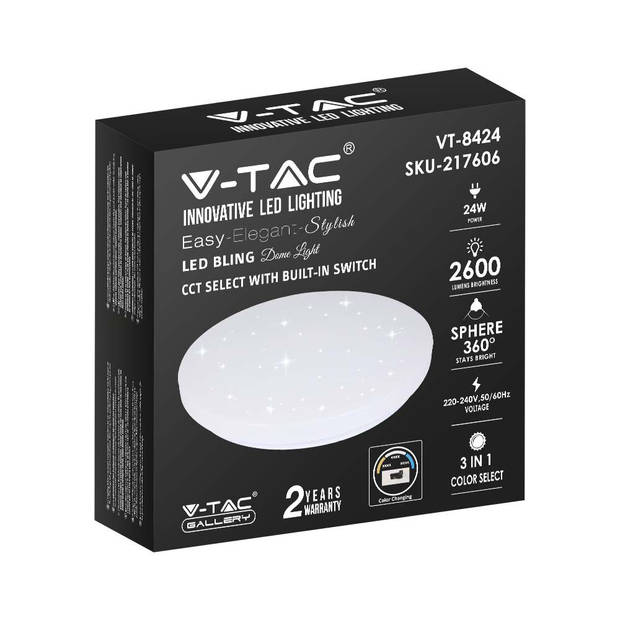 V-TAC VT-8424-S-N Designer plafondlampen - Kleurwisselende schakelaar - IP20 - Wit - 24W - 2600 Lumen - 3IN1