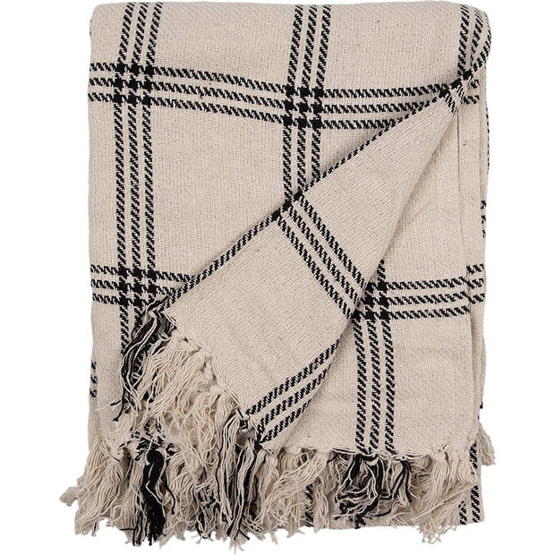 Clayre & Eef Plaid 125x150 cm Beige Zwart Katoen Ruiten Deken Beige Deken