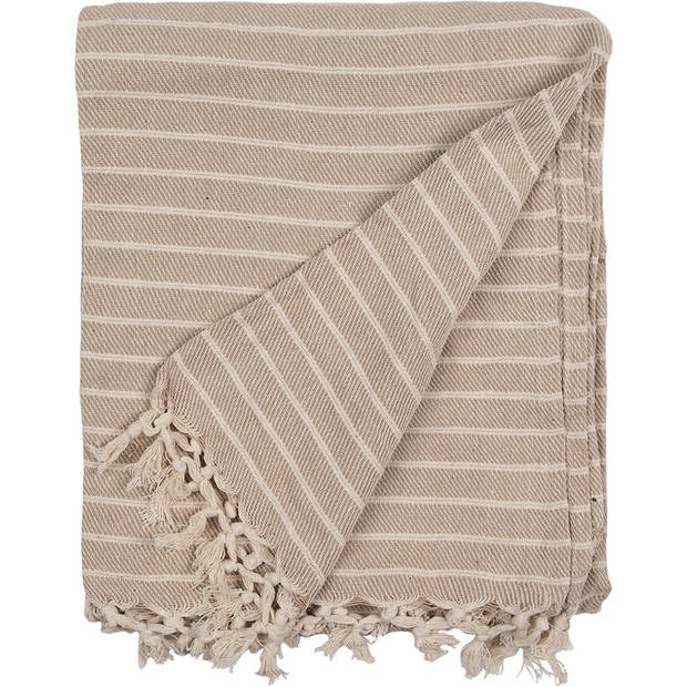 Clayre & Eef Plaid 125x150 cm Beige Katoen Strepen Deken Beige Deken