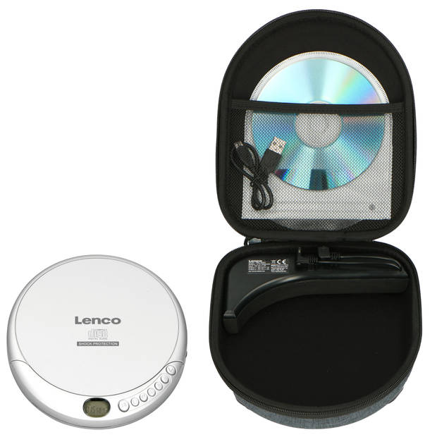 Draagbare CD/MP3 speler met antischokbescherming en handige opbergcase met ingebouwde powerbank Lenco Zwart-Grijs