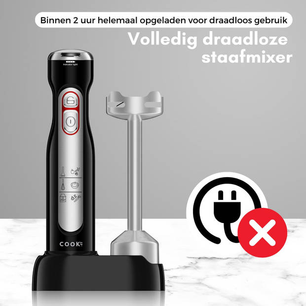 COOK-IT Draadloze Staafmixer - 4 IN 1 - Oplader & Opbergstation - Handblender