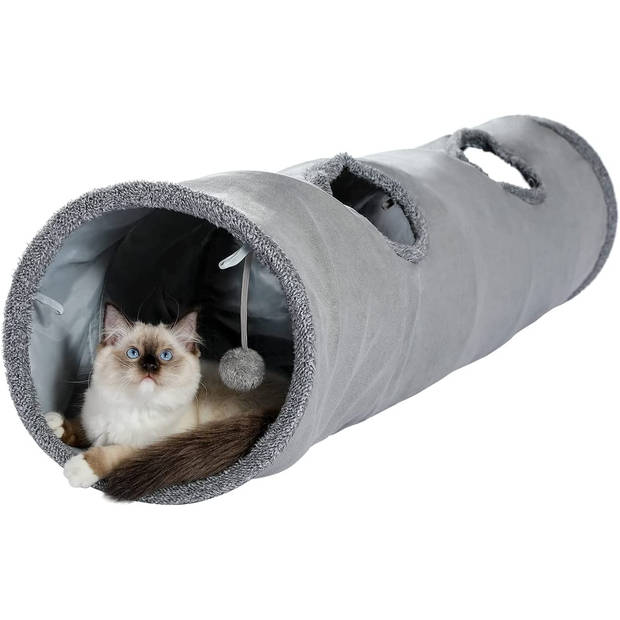 PetFriends Kattentunnel met speelballetje - 130cm - Speeltunnel - Konijnentunnel - Antraciet - Extra Stevig