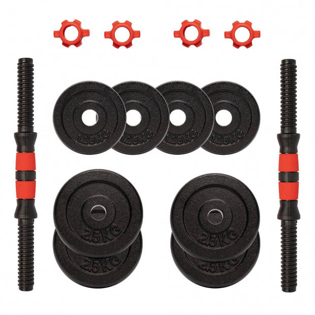 Gorilla Sports Dumbellset 15 kg - 2 x 7.5 kg - Gietijzer - 25 mm