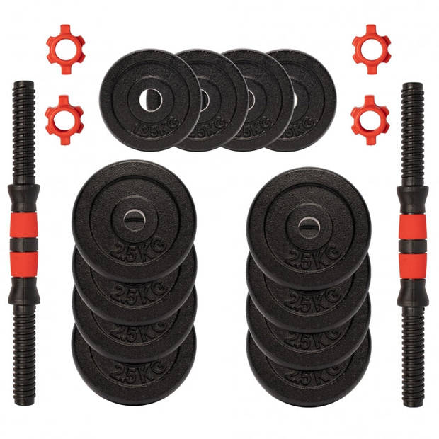 Gorilla Sports Dumbellset 25 kg - 2 x 12.5 kg - Gietijzer - 25 mm