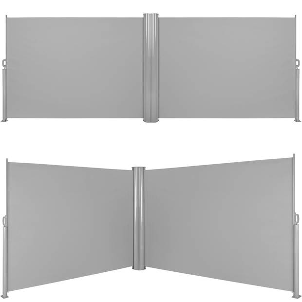 tectake® - Aluminium windscherm uitschuifbaar uitrolbaar zijluifel terrasscherm - dubbel - 160 x 600 cm - grijs - 402331